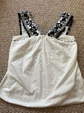 J Crew White Embroidered Strap Women’s Tank Top